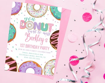 Donut Birthday Party Invitation, Sweet Treats Birthday Invitation, Sweet Treats Girls Birthday Party