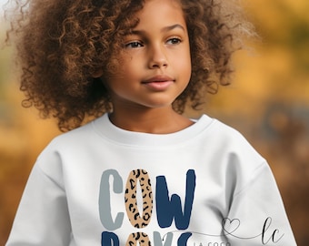 Moletom de cowboys para jovens, moletom com gola redonda, camiseta infantil Cheetah Cowboys, moletom Cowboys infantil, fofo, retrô, estampa Leolard