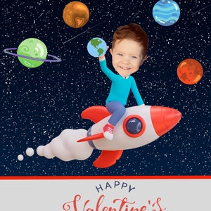 Custom Photo Rocket Valentine, San Valentín para niños, San Valentín imprimible, San Valentín imprimible para niños, Tarjeta de San Valentín, Tarjeta fotográfica, espacio