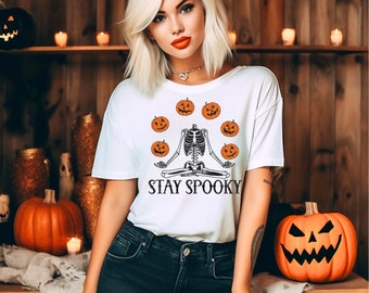 Halloween Graphic Shirt, Skeleton Shirt, Pumpkin Shirt, Stay Spooky Shirt, Funny Halloween Shirt, Spooky Season, Spooky Vibes, Unisex Bella