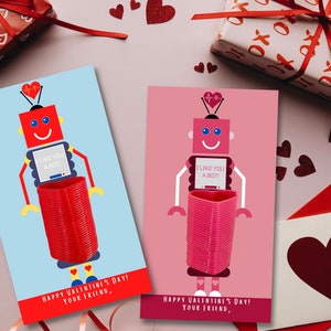 Robot kids valentine, slinky valentine, robot, school valentine, classroom valentine, printable instant download