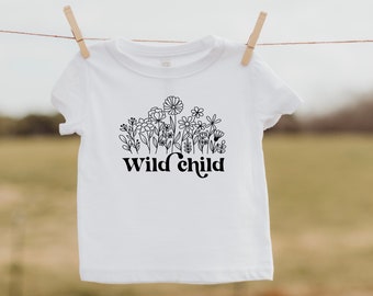 WILD Child Koszulka dla niemowląt/ maluchów, kwiatowa koszulka boho hippie dla małych dzieci, modne koszulki dla małych dzieci, dzika koszulka dla dzieci