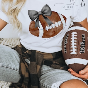 Cute Football Bow Shirt, Custom Mascot Bow Shirt, Coquette Bows School Spirit Tshirt, Cheer Mascot Tee, Football Team Jersey, Football Mom