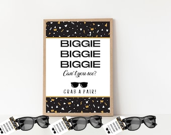 NOTORIOUS ONE Geburtstagsschild - Biggie Party - FAVORS - Sonnenbrille - Hip Hop - Tischschild - Printable - Ain&#39;t Nothin&#39; But a 3 ThanG birthday