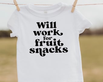 Baby Graphic Tee, Zal werken voor fruit Snacks, Grappige peuter shirts, Cute Retro Kids Tshirts, Fruit Snacks Shirt, Baby en Peuter shirts