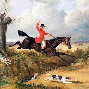 Foxhunting: Clearing a Ditch (1839) by John Frederick Herring Cross stitch pattern digital download in DMC threads PLUS 300dpi jpeg