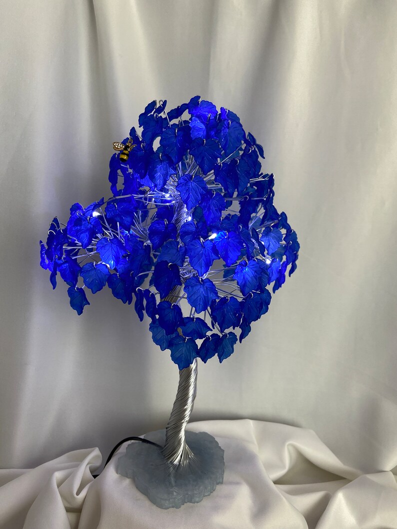 Blue & Silver Metal Wire Tree Sculpture With Lights and Resin Leaves - Etsy