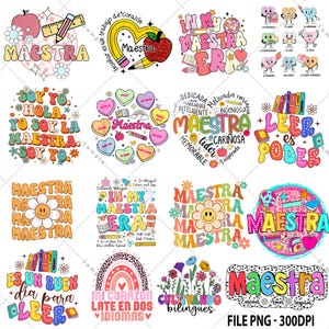 50+ Designs Retro Maestra Word Png, Teacher Life, Teach Love Inspire, Spanish Teacher, Teacher Appreciation Gift,Maestra School Best Maestra