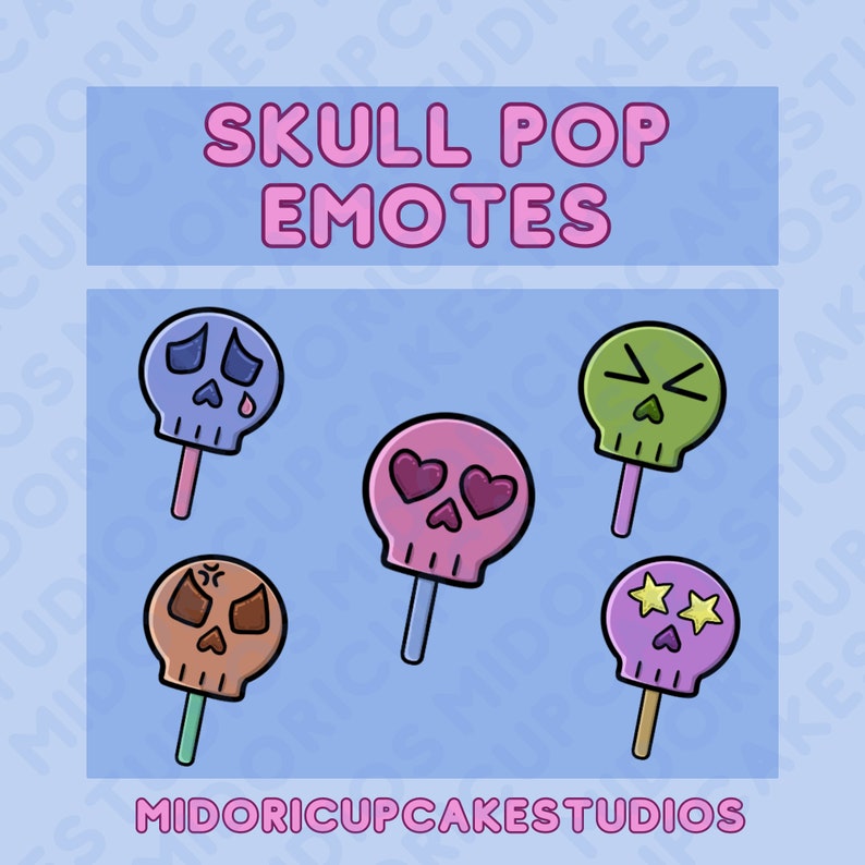 Cute Skull Pop Emotes Twitch Discord Kawaii Pastel Etsy