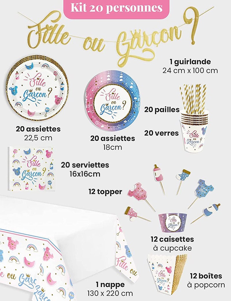 Kit gender reveal party Gender reveal vaisselle jetable Ballon révélateur Animation gender