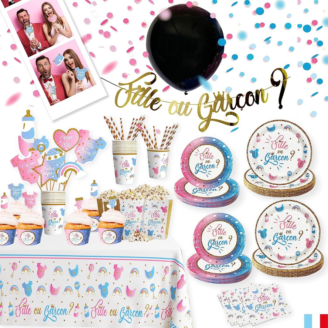 Kit gender reveal party Gender reveal vaisselle jetable Ballon révélateur Animation gender