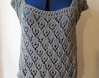 Baumwollpulover/ Einzelstück / Lockerer Strickpullover/ Vintage Strickmusster/Tiefe Aufschnitt am Rücken/ Entspante Passform