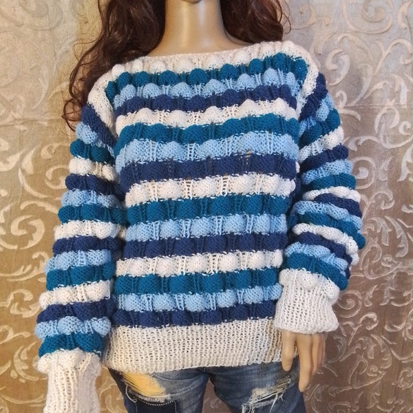 Veganer/Buntes chunky Damen Pullover/Strickpullover/Handgestrick/Weiche Wolle