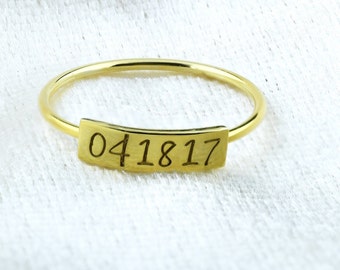 Anelli impilabili con iniziali personalizzate, Anelli per targa, Anello con numero personalizzato fatto a mano, Anello con data personalizzato, Regalo per la madre, Anello con numero di scrittura a mano