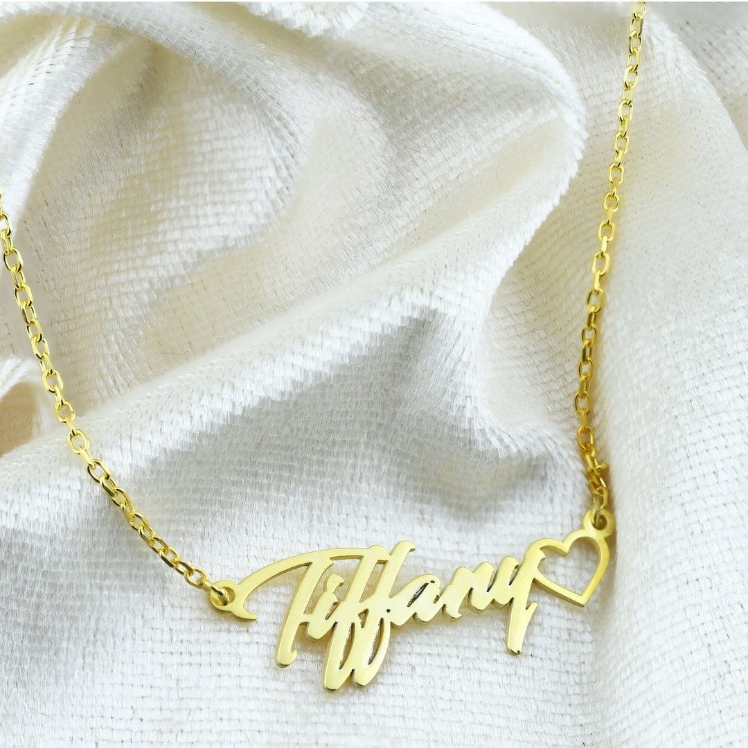 14K Gold Heart Name Necklace, Name Necklace With Heart, Personalized