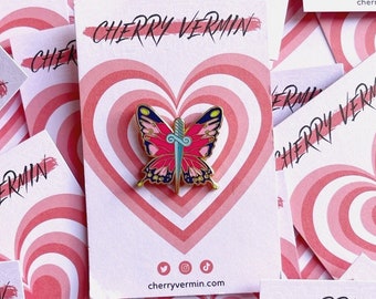 Butterfly Sword Enamel Pin | Baddie Aesthetic Anime Manga 90s Y2K Tattoo Style
