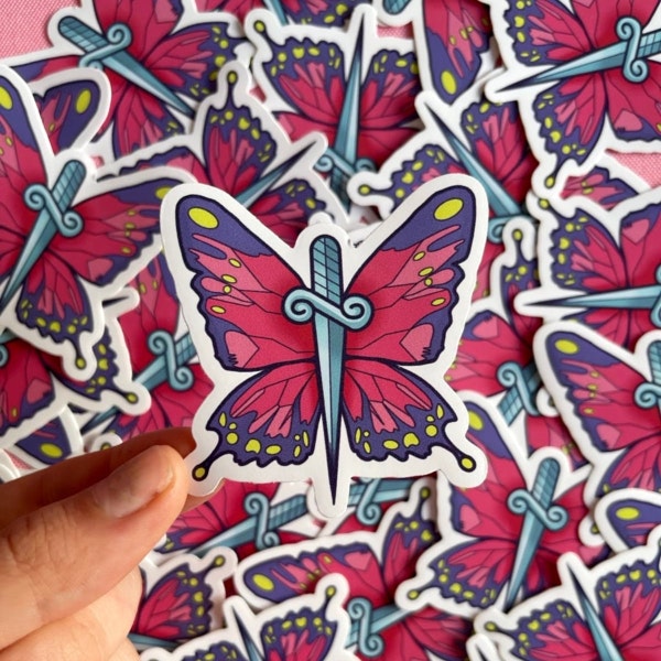 Butterfly Sword Sticker - Baddie Aesthetic, Anime Manga, 90s Y2K Tattoo Style