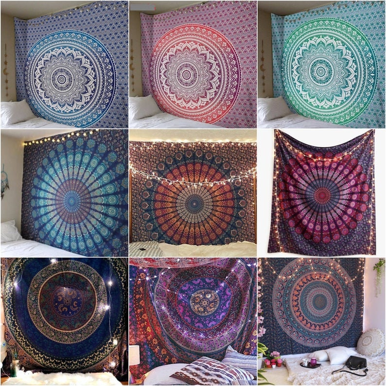 Rimego Tapestry for Bedroom, Mandala Wall Bedroom Aesthetic Las Vegas Wall  Hanging City Painting Tapestrys Home Decor Tapestry Living Room Decoration
