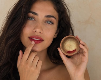 Moroccan Aker Fassi Lip Cheek Stain, Berber Clay Pot Tint, Natural Red Lipstick Blush