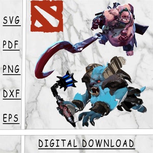 May include: Digital download of two Dota 2 characters, a blue monster with horns and a red monster with a chain. The text "DIGITAL DOWNLOAD" is at the bottom of the image.