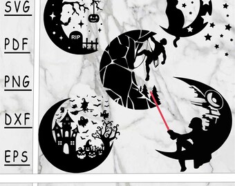 Moon SVG bundel, Maan PNG, Maan DXF, Maan Pdf, Moon Eps Digital Download Starwars silhouet