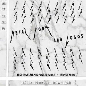 Lot de polices et logos Metal Rock, 2 polices de caractères, fichiers Otf, Ttf, Metalfont, Metallica SVG, Metallica PNG, DXF, Pdf, téléchargement immédiat