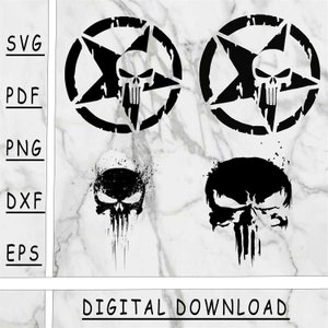 Punisher czarno-biały pakiet Svg, Punisher pakiet PNG, Punisher DXF, Punisher Pdf, Punisher EPS, Pobieranie cyfrowe, Natychmiastowe pobieranie
