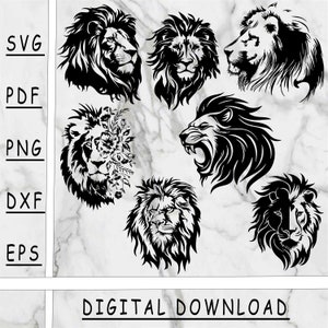 Paquete SVG de león, PNG de león, DXF de león, PDF de león, EPS de león, producto digital, descarga instantánea, silueta de león