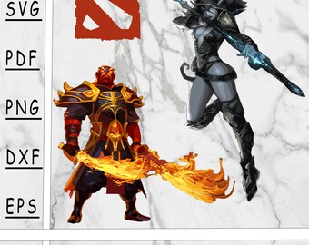 Drow Ranger en Ember Spirit Svg, Drow Ranger en Ember Spirit PNG, Dota 2 helden DXf, Dota 2 helden Pdf, instant download, cutfile, dota 2