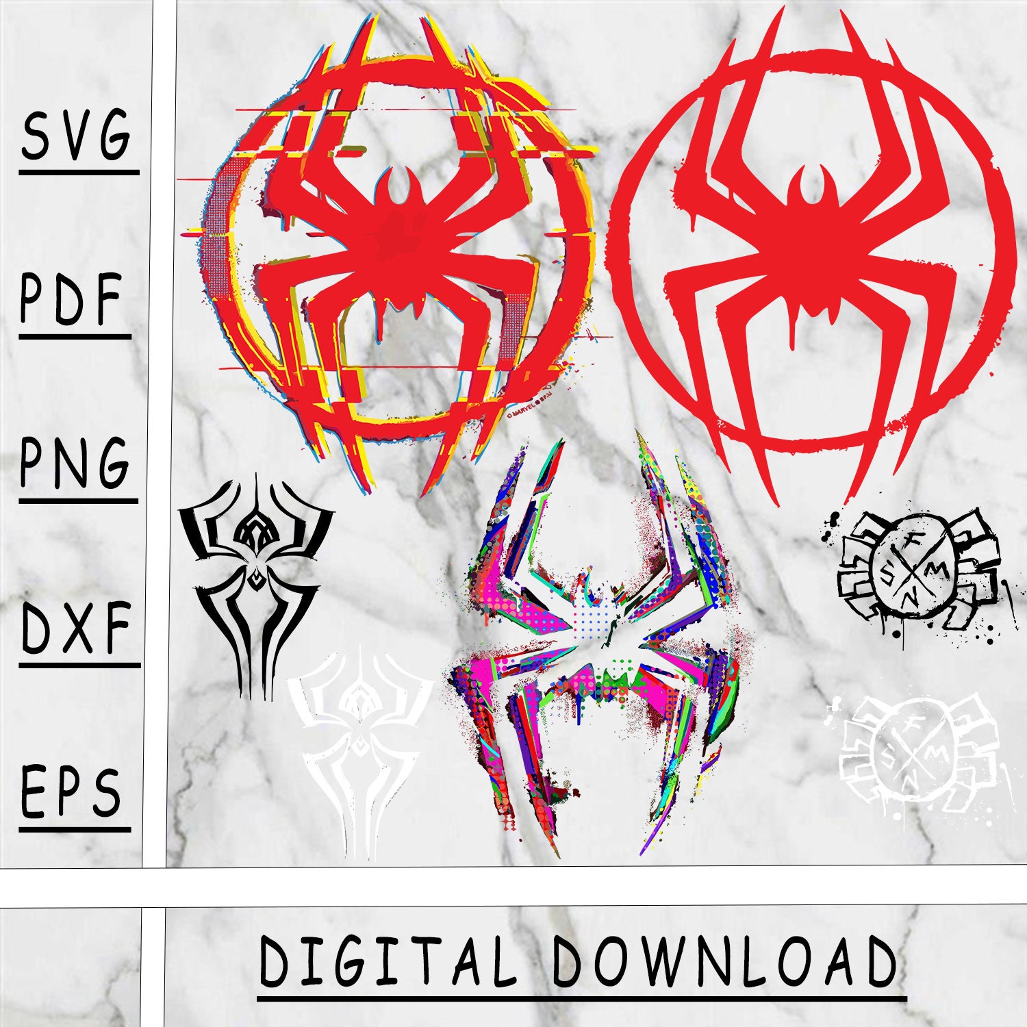 Spider SVG bundle #2, Spider PNG, Spider DXF, Spider Pdf, instant download, cut file, vector file, logo, digital download, spider verse