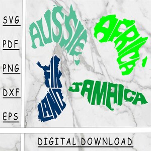 Countries word art Svg bundle #1, Png, Dxf, Pdf, Eps, Digital product, instant download, wall decor, Aussie, Africa, Finland, Jamaica