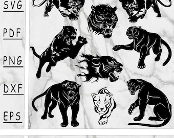 Paquete SVG de silueta de pantera: Archivos vectoriales (descarga digital)