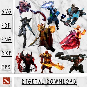 Dota2 Svg, Dota2 PNG, Dota 2 heroes DXf, Dota 2 heroes Pdf,instant download,digital product,cutfile,drow ranger,axe,pudge,shadow fiend,zeus