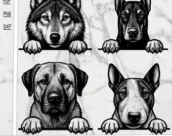 Peeking Wolf, Bull Terrier, Doberman, Kangal SVG PNG: Realistic Portrait (Digital Download)