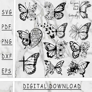 Schmetterling SVG Bundle, digitaler Download, Blumen Schmetterling Silhouette, Cricut, Silhouette Schnittdatei, Schmetterling Schnittdatei