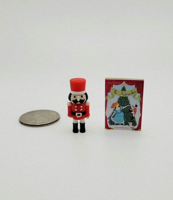 Dollhouse Miniature Christmas Nutcracker Toy with Faux Book 1:6 Scale
