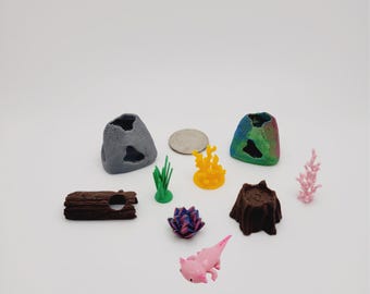 Miniature Aquarium Rocks and Plants/Tiny Fish Tank Supplies/Miniverse Scale