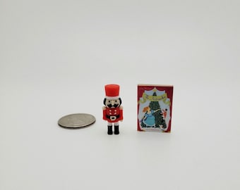 Dollhouse Miniature Christmas Nutcracker Toy with Faux Book 1:6 Scale