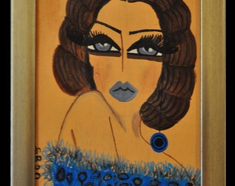 Blue-Eyed Romantic Woman Portrait, Aesthetic Art Painting, Framed and Handmade Custom Acrylic Painting Original Signed Piec