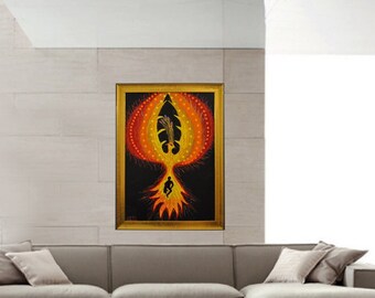 The Ascension of Human - Phoenix Themed, Hand-Painted Mystic Painting with Gold Frame, Acrylic Painting on Wood Canvas