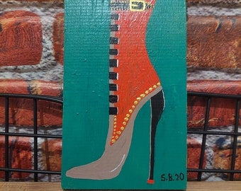 Red High Heels Artwork,  Handmade Acrylic Artwork on African Teak Wood,  Painting House Decor, Wood Painting, Boho Wall Decor, Wall Decor