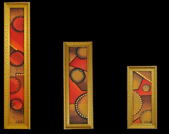 Hand-Painted Triptych Canvas Set: Abstract Art, Colorful Abstract Painting, Acrylic Painting Art on Wood Surface, Figurines Decor