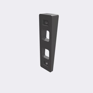 May include: A black plastic wall mount with three rectangular openings. The mount is designed to hold items like a toothbrush holder or a soap dispenser.