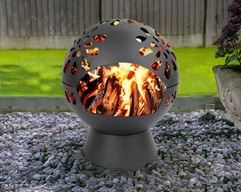 Globe Fire Pit - Large 60cm Outdoor Round Firepit for Garden or Patio includes weatherproof cover - Colour: Black