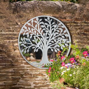 Tree of Life Outdoor Garden Wall Mirror Grey or Bronze Distressed Decor with Robin Birds Makes a Great Memorial 650mm x 650mm image 4