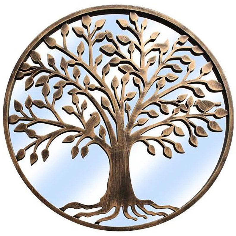 Tree of Life Outdoor Garden Wall Mirror Grey or Bronze Distressed Decor with Robin Birds Makes a Great Memorial 650mm x 650mm image 9