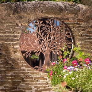 Tree of Life Outdoor Garden Wall Mirror Grey or Bronze Distressed Decor with Robin Birds Makes a Great Memorial 650mm x 650mm image 5