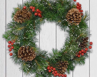 50cm Luxury Traditional Decorative Christmas Door Wreath with Berries & Pine Cones