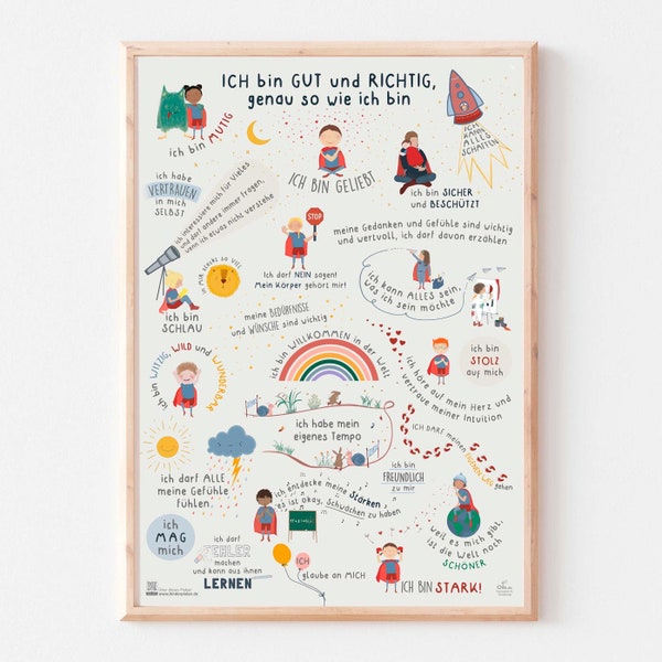 Affirmationen für Kinder | Plakat DIN A1 | Selbstliebeposter | positive Glaubenssätze | für innere Stärke