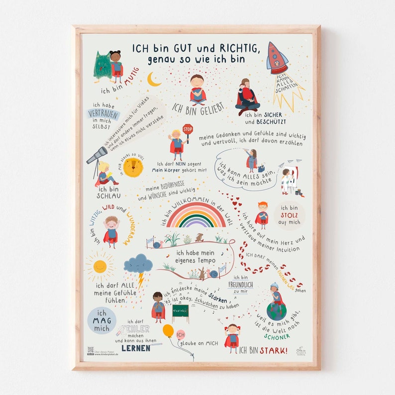 Affirmationen für Kinder Plakat DIN A1 Selbstliebeposter positive Glaubenssätze für innere Stärke Bild 1